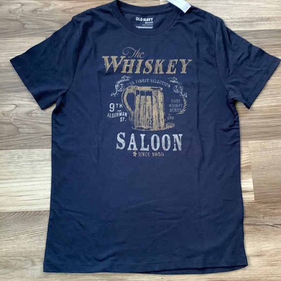 Old Navy Graphic Shirt Whiskey Saloon Print Tee Small S New OldNavy Top - Picture 1 of 3